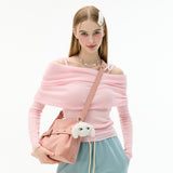 [SET] Medium Suede Buckle Hobo Shoulder Cross Bag _ Pink