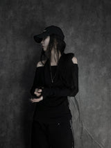 ソフト ドレープ ハルター ロングスリーブ Tシャツ (2color)