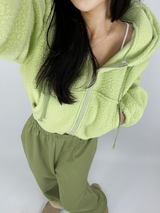 (LOWEST PRICE!/HOT DEAL♥) FLEECE SHERPA HOODIE ZIP-UP BANDING SEMI-CROPPED HOODIE - 3 COLOR