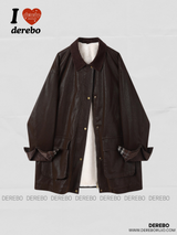 Deep Brown Checkered Warm Leather Half Coat