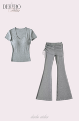 Liiv short-sleeve cap training shirring pants set (TOP)