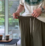 ラペルリネンラウンドシンバンディングワイドパンツ