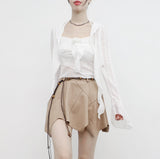Demash see-through frill cardigan + sleeveless set
