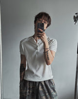 リブショールパッチヘンリーネック半袖Tシャツ