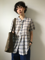 Weds check short-sleeve blouse (2color)