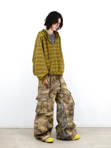 RELABEL Digital-Printed Leopard-Print Camouflage High-Waisted/Low-Waisted Frayed-Edge Patchwork A-Line Studded Workwear Trousers