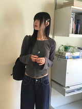 Tiwar ribbed color raglan long sleeve T-shirt