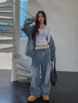 Wings Track Gradient Pinch Denim Jacket