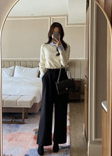 Divet Two Pin Tuck Brushed Span Wide Slacks