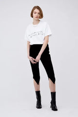 V　Cut　rib　half　pants