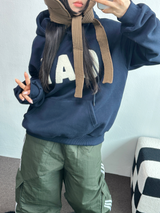 フリース🔥ハットプリンティングレタリングタトゥーパッチビッグフーディー 💙🩶🤎3COLOR
