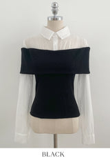 Monta Color Matching Off-Shoulder Knit Layered Shirt