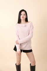 ルーズフィットコサージュニット Pink