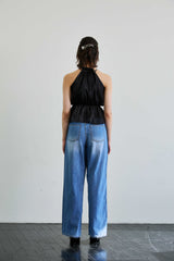 PEARL HALTERNECK TOP / BLACK