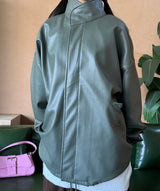 (UNISEX) LEATHER FAUX-LEATHER AUTUMN BOXY ルーズフィットフィールドジャケット – KHAKI