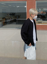 Hidden button linen wide set up-shirts 2C