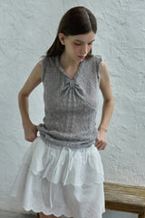Ribbon sleeveless knit_gray