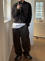 [Unisex] Hairy crop round knit cardigan(3color)