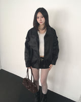 High neck leather jacket
