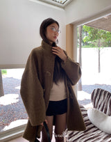 wool high-neck toggle half coat