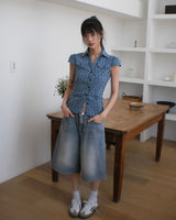 Raner Pocket Shirring V-neck Short Sleeve Shirt