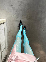 White DOT blue stockings