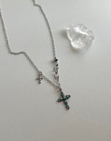 sif color twin cross turquoise vertical double ball short long layered gemstone necklace