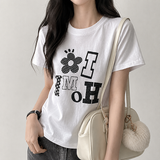 Flower Home Half Cropped Short Sleeve Tee (2 colors)
