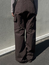 Steel zipper cargo cotton long wide work pants (4 colors)