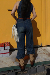 RETRO WESTERN DENIM JUMPSUIT WITH BELT SET