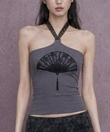 Lace Fan Halter Top #Charcoal(墨)
