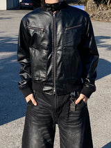 Claude High-Neck Cropped Leather Jacket 2C