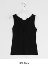 Ichi Deep V-Neck Lace Ribbed Wrap Sleeveless
