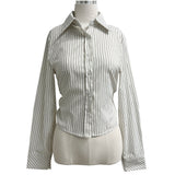 Striped side shirring slim fit long sleeve shirt (3 colors)