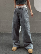 [U-DENIM/Planning Products] Summer Pintuck Wide Cargo Denim Pants