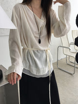 Deep drape scarf blouse