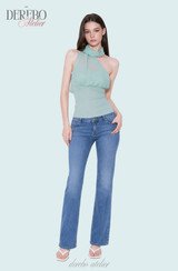 one-shoulder mint chiffon sleeveless top 