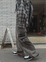 ファイングエンボウォッシングワイドデニムパンツ