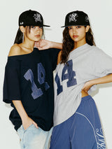  14 DENIM OFF SHOULDER TEE NAVY