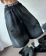 Space Side Lettering Distressed Bermuda Shorts 3color