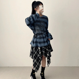 ヒアルヘムアンバランスラインチェックバンディングスカート