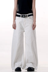 White Patchwork Wide-Leg Jeans