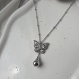 [NMIXX Haewon Necklace] メタリックドュウドロップバタフライネックレス