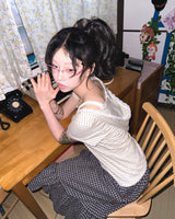 (3color) Lace Stripe Hood Short Sleeve Tee