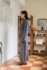 チェックスリットロングスカートピンク