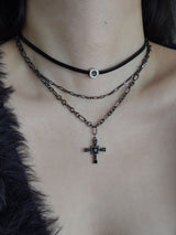 black love necklace | 블랙 십자가 하트 레이어드 목걸이