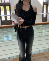 [MADE] Halter tie T - black