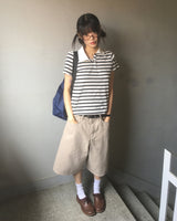 ナマ ストライプ ポロカラー 半袖Tシャツ