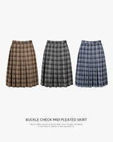[ORIGINAL] Buckle Check Midi Pleated Skirt