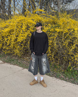 Sheer Raw-Edge Waffle Long Sleeve
